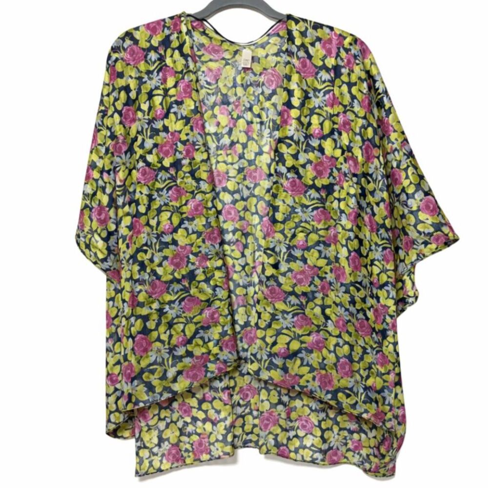 Cato Floral Kimono Cardigan Womens One Size Sheer Boho Cottagecore Layer Top
